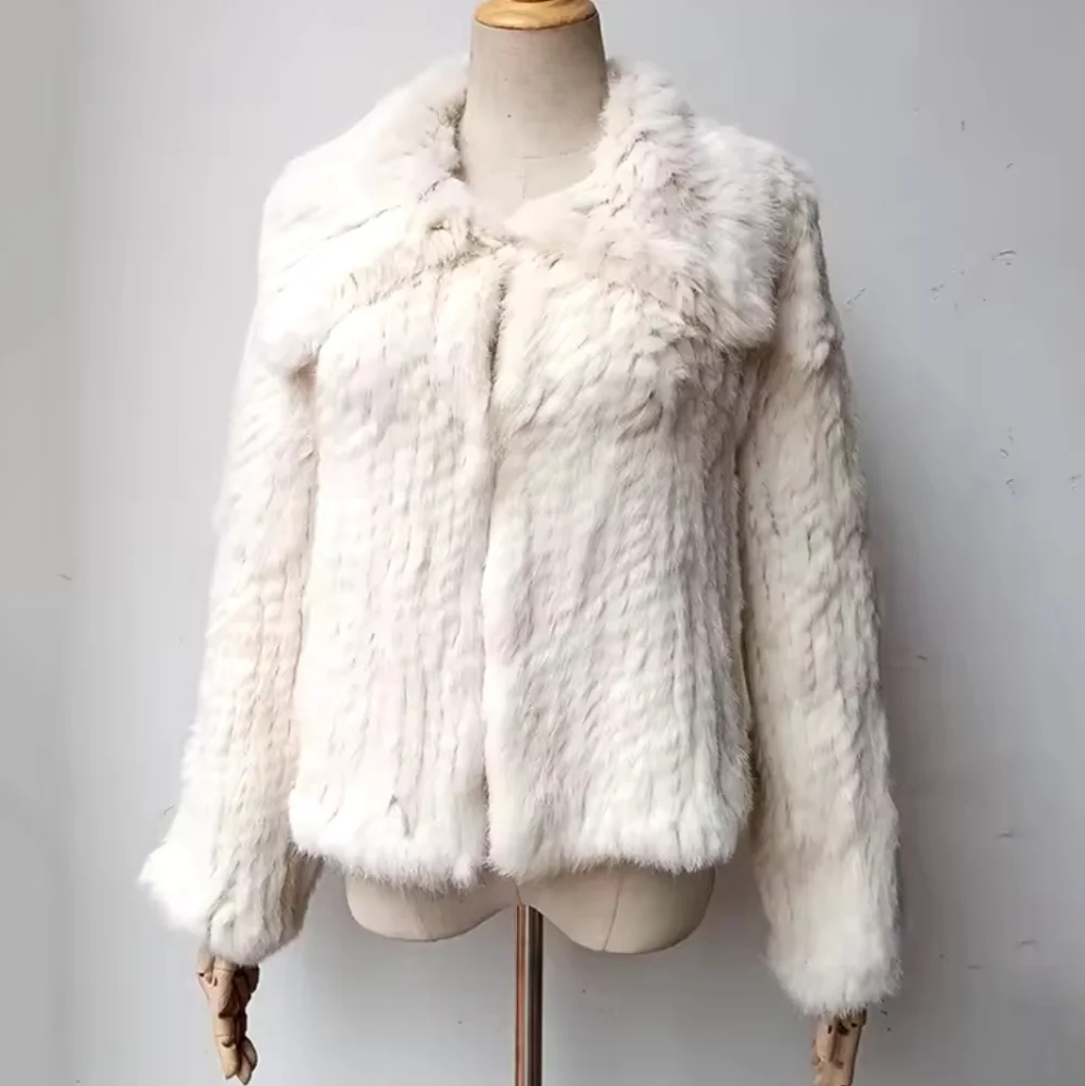 Coat Long Sleeve WomenCasual Loose Knitted Genuine Fur Jacket With HoodFemale - Picture 5 of 5